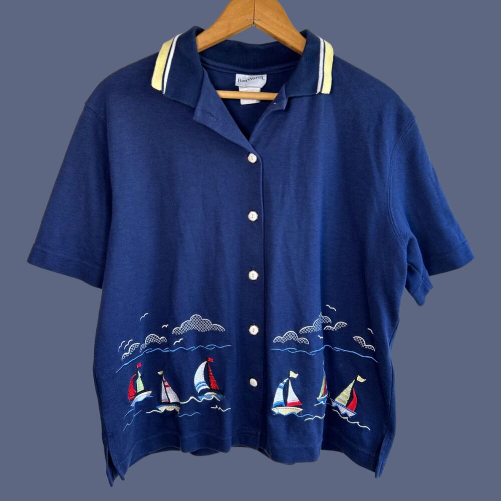 Vintage 90s BonWorth Sailboat Collared Shirt